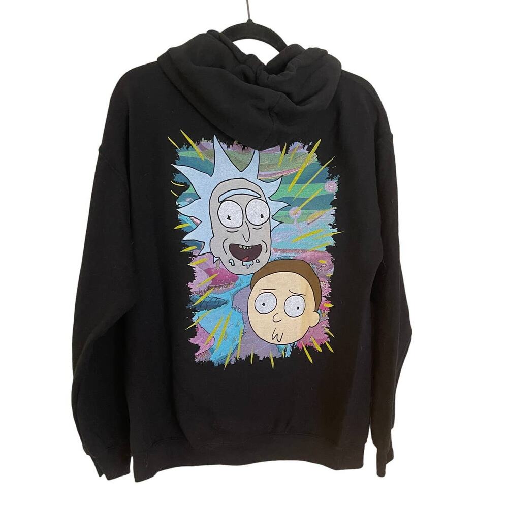 Rick and Morty Black Graphic Hoodie Sweatshirt Pullover ~Adult Swim SIZE M